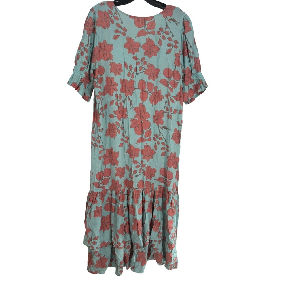 Labo Rosa Women's Blue Botones Dress Floral Print V-Neck Ruffle Hem Size XL $275 - Picture 3 of 7
